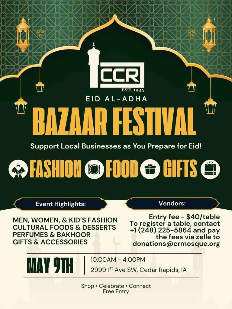 Join us at the ICCR bazaar as we lead up to Eid al-Adha! Details on the flyer.