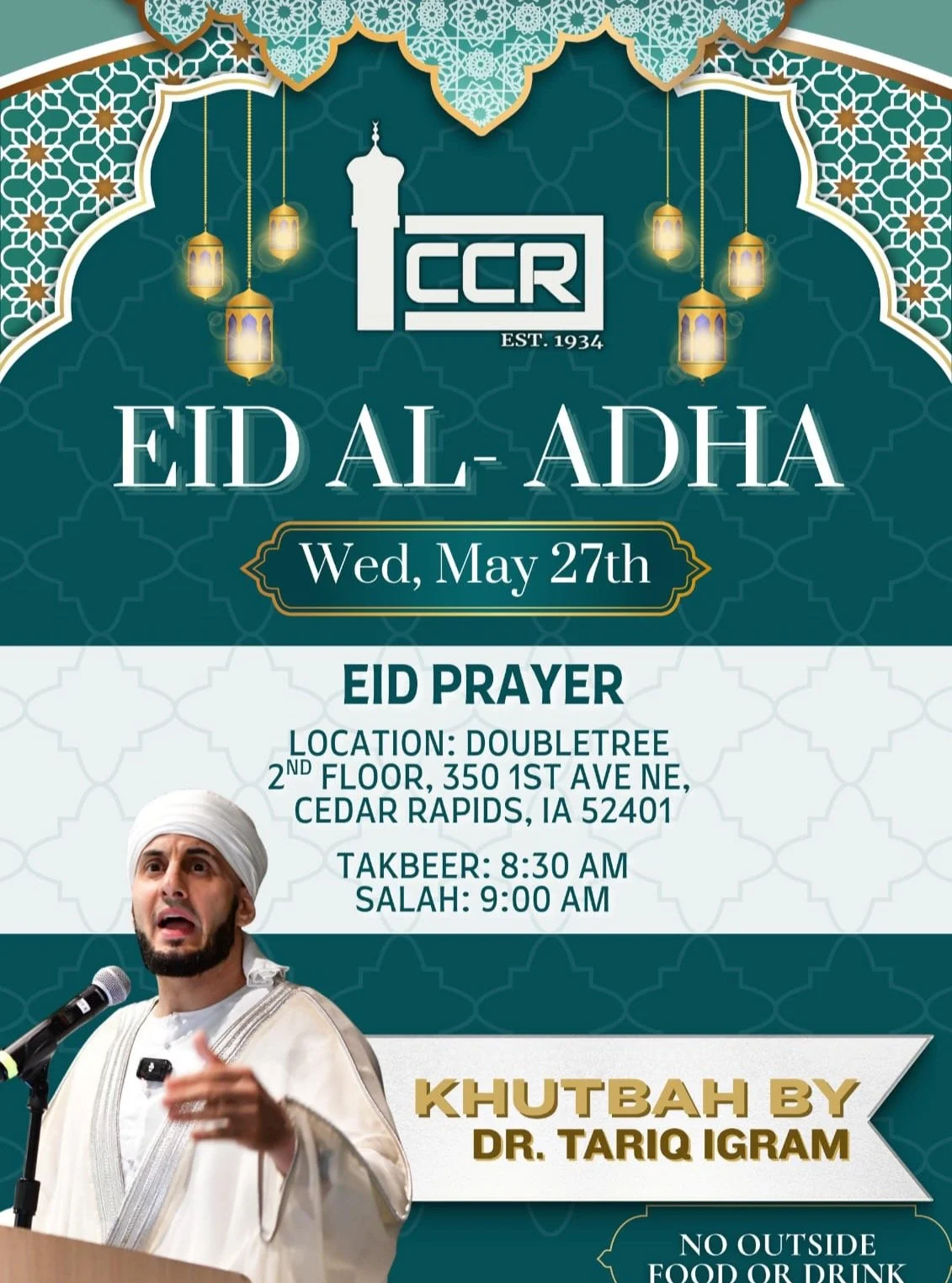 Assalam Alykom Everyone,
Eid Al-Adha will be in the exact same place as we had Eid Al-Fitr, the DoubleTree hotel. Takbir starts at 8:30AM, and Prayer at 9:00 AM. 

Information on kids activities will be sent closer to Eid Insha'Allah.