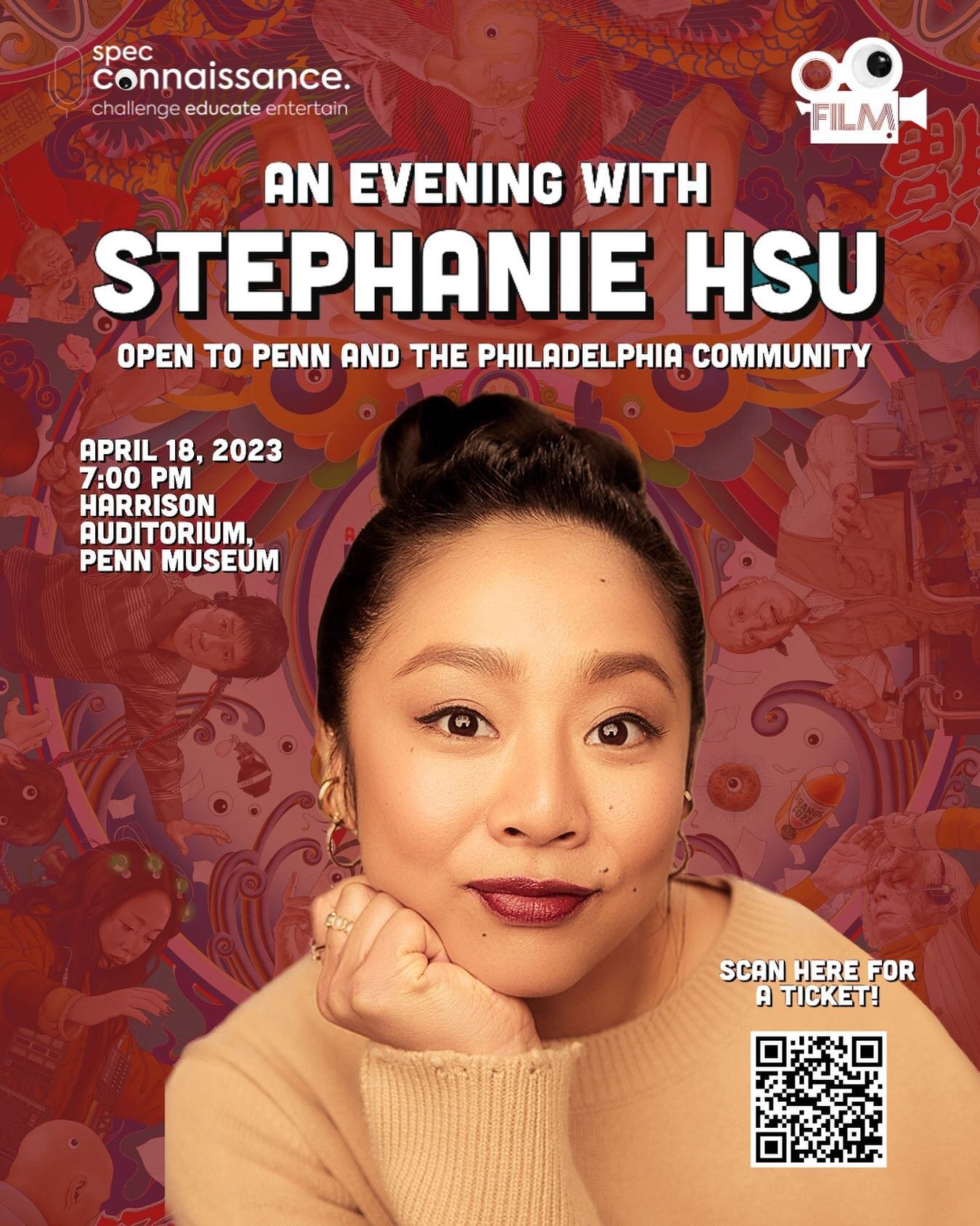 You really thought we wouldn&rsquo;t have an event this semester?

SPEC Connaissance &amp; SPEC Film present our Spring 2023 event: 

✨An Evening with Stephanie Hsu✨

April 18, 2023
7:00PM
Harrison Auditorium, Penn Museum
Open to Penn &amp; Philadlep