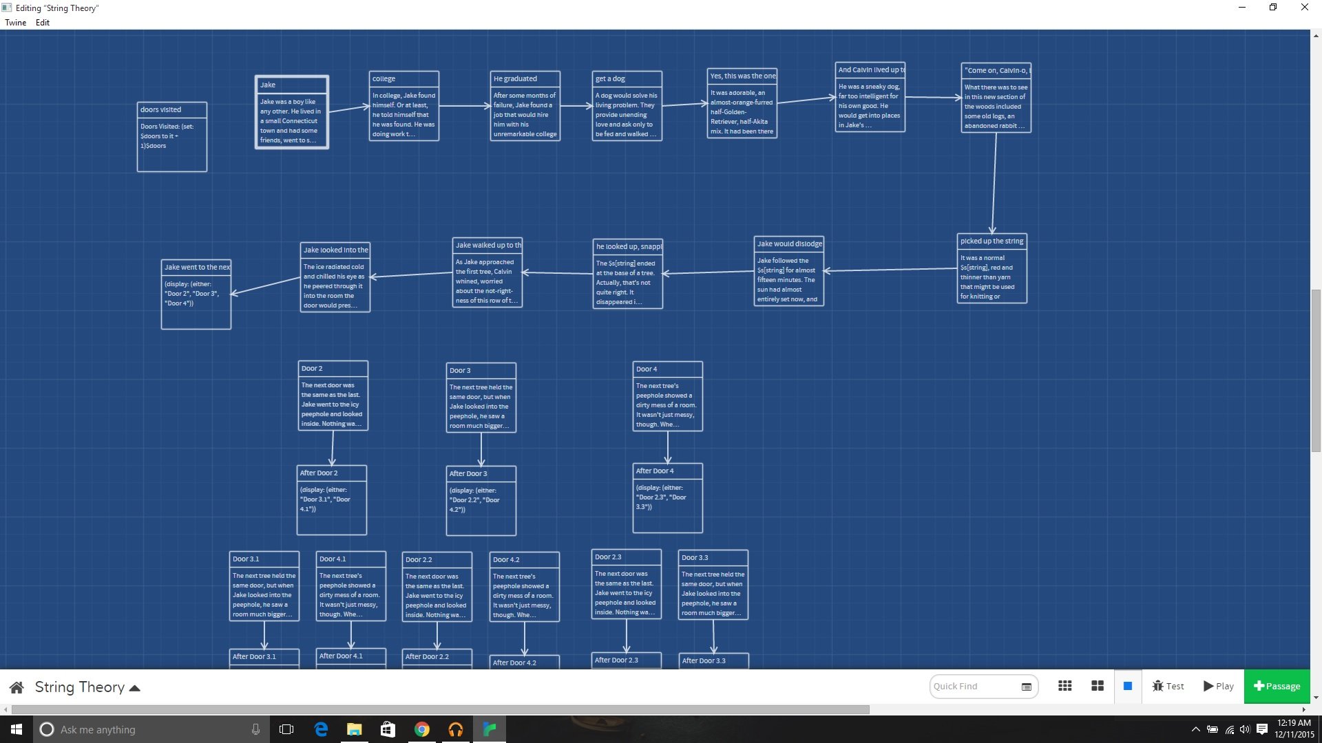 A map of my story showing the nodes and paths available to readers