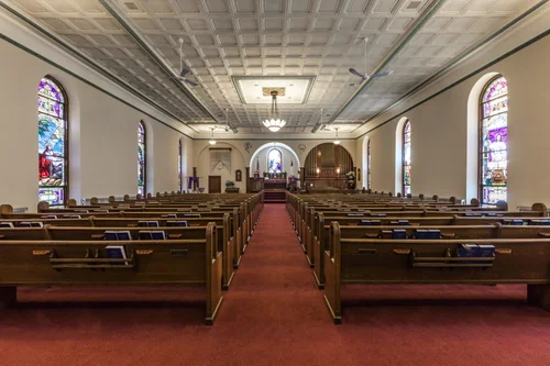 The sanctuary and the aisle to the pulpit