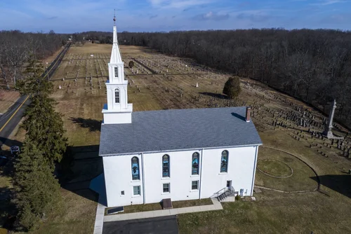 Old Goshenhoppen Reformed Church from the air (view 20)