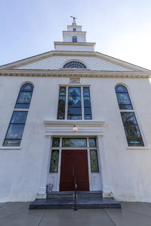 The front of the church and its doors