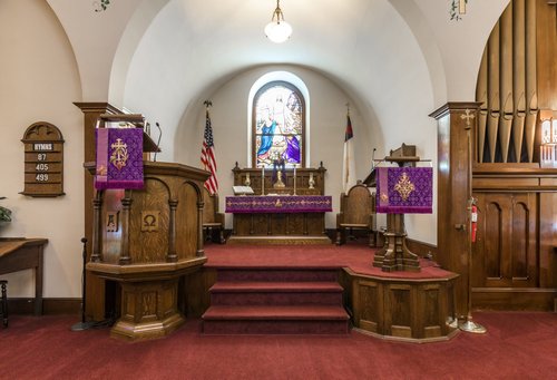 The chancel, with the pulpit and the Lord’s Table
