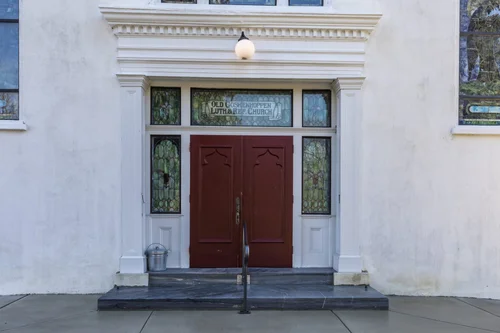 The front of the church and its doors