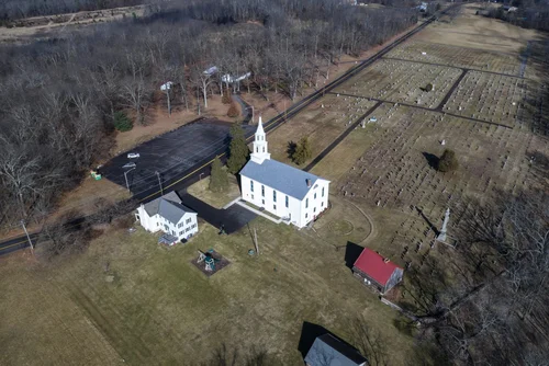Old Goshenhoppen Reformed Church from the air (view 8)