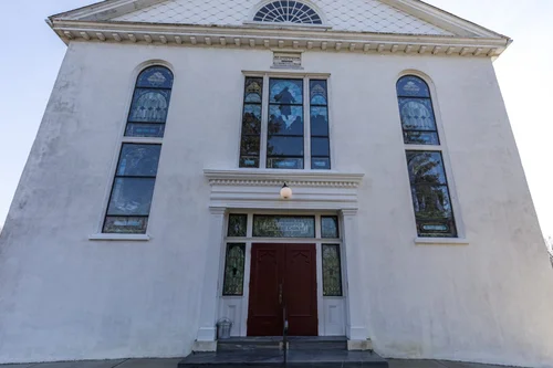 The front of the church and its doors