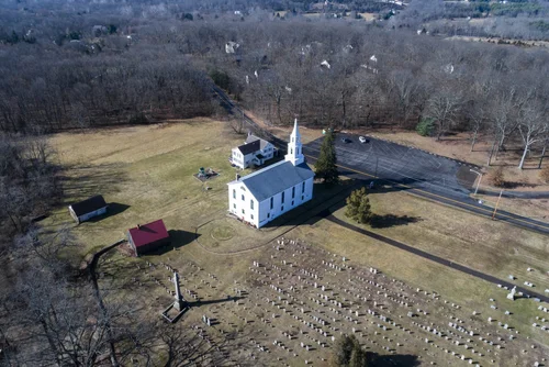 Old Goshenhoppen Reformed Church from the air (view 9)