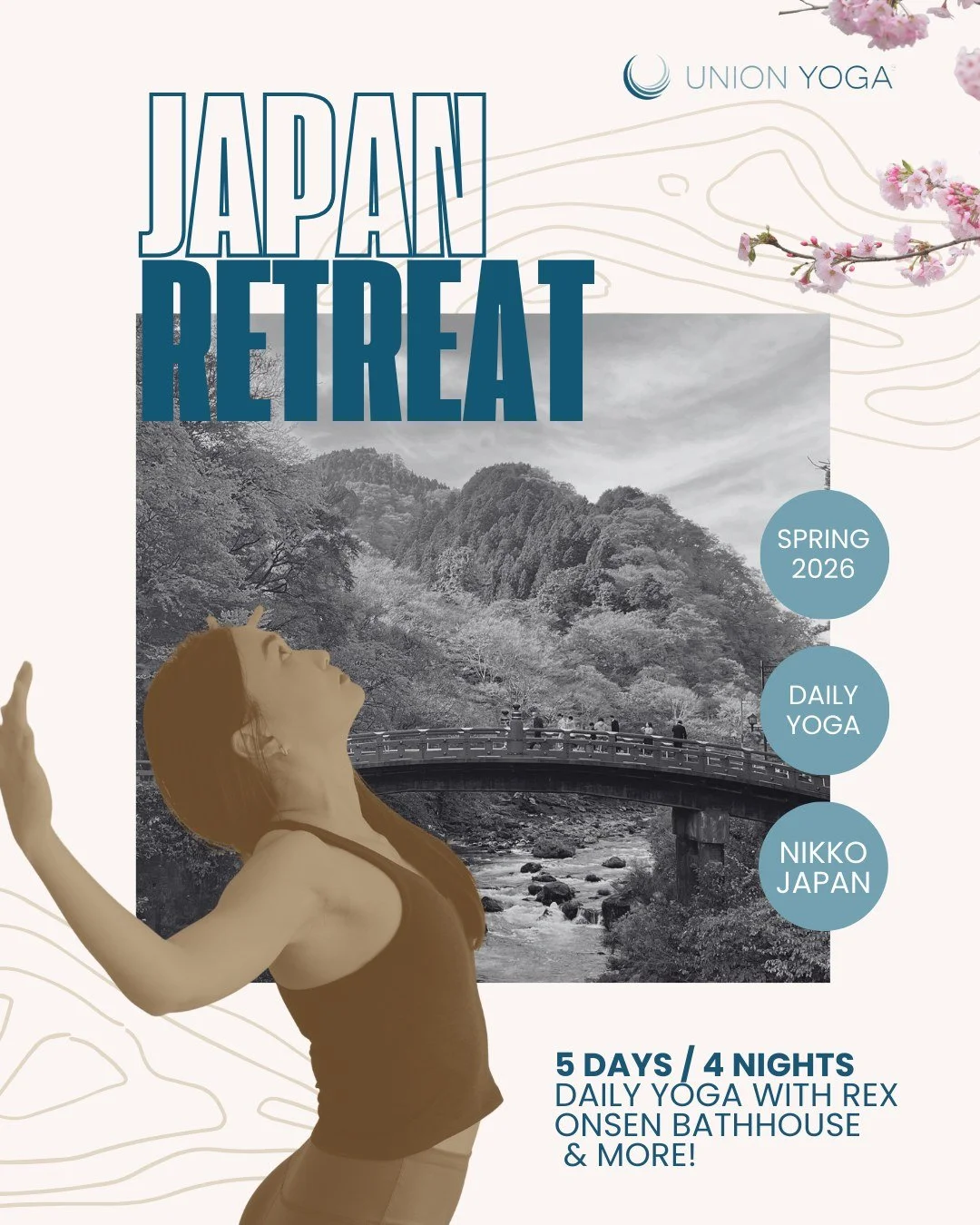 Japan Retreat 🇯🇵

Join Union Yoga in Kinugawa &amp; Nikkō for a 5-day immersive retreat focused on slowing down, deepening practice, and experiencing Japan with intention, not rush.

🧘 April 13&ndash;17, 2026
- Daily yoga, breathwork &amp; integra