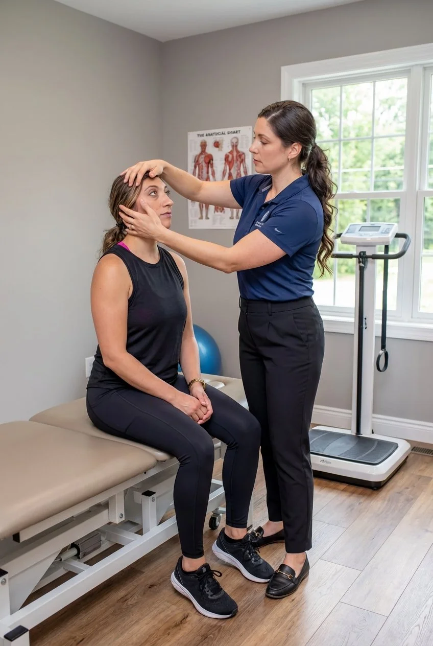 Patient working with a provider at a vestibular physical therapy clinic in Greenville, SC