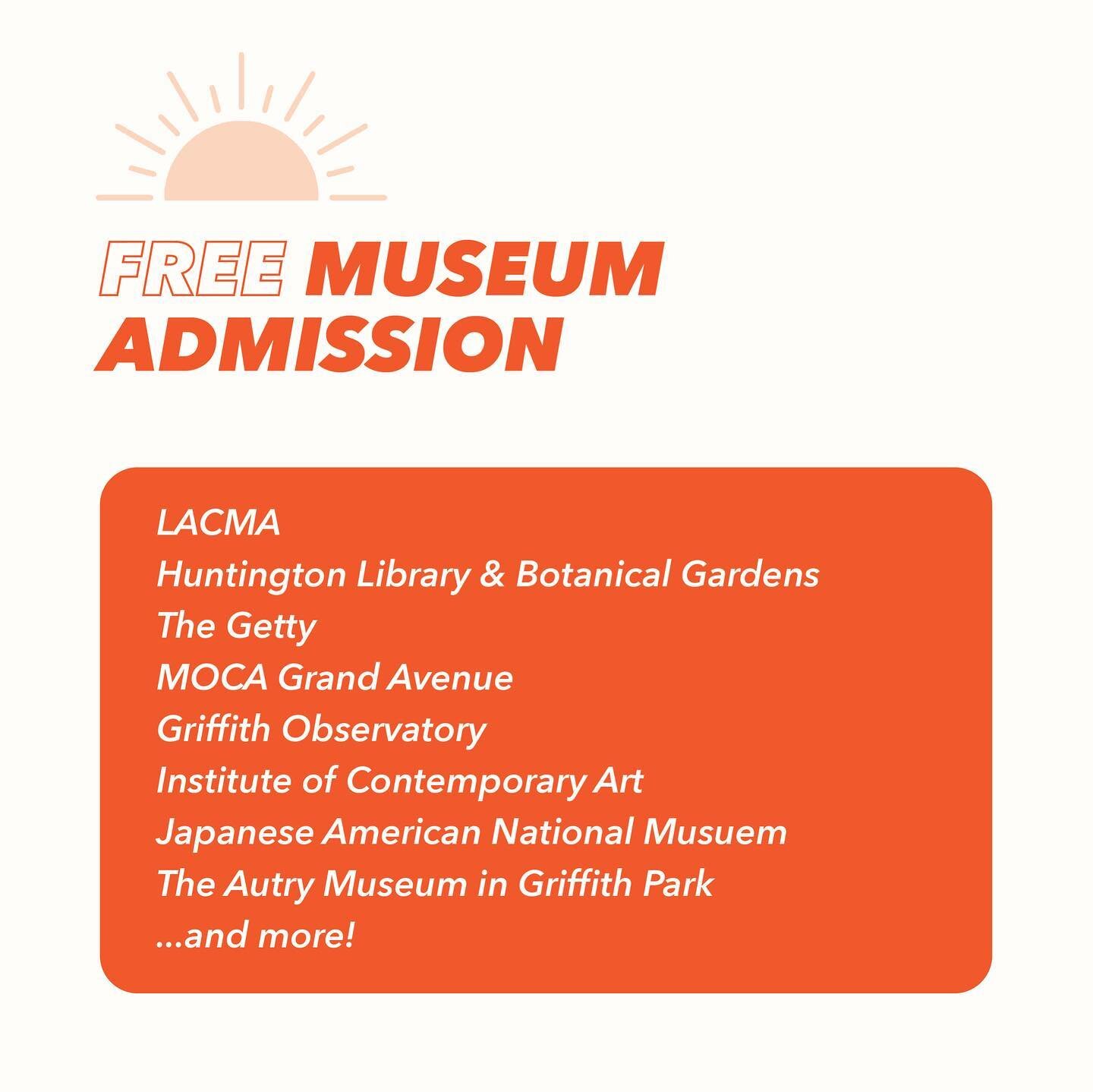 This week, we&rsquo;re sharing free museum experiences in LA! Beat the heat and take your kids out to enjoy the arts, culture, and history our city has to offer. Details are always subject to change, so make sure to check out their website when plann