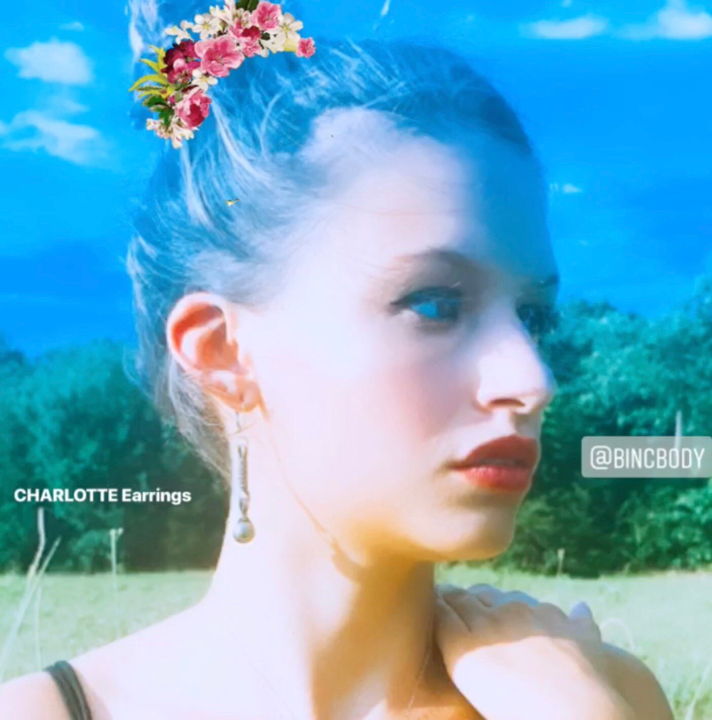 CHARLOTTE Flutter Drop Earrings Model Posing