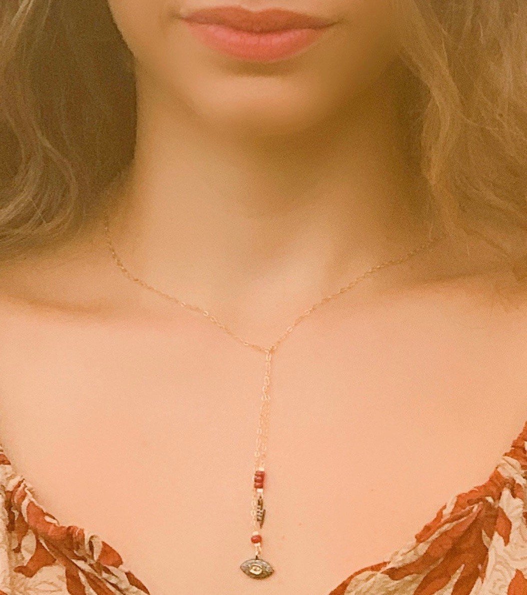 DAHLIA Necklace Model Wearing Up Close