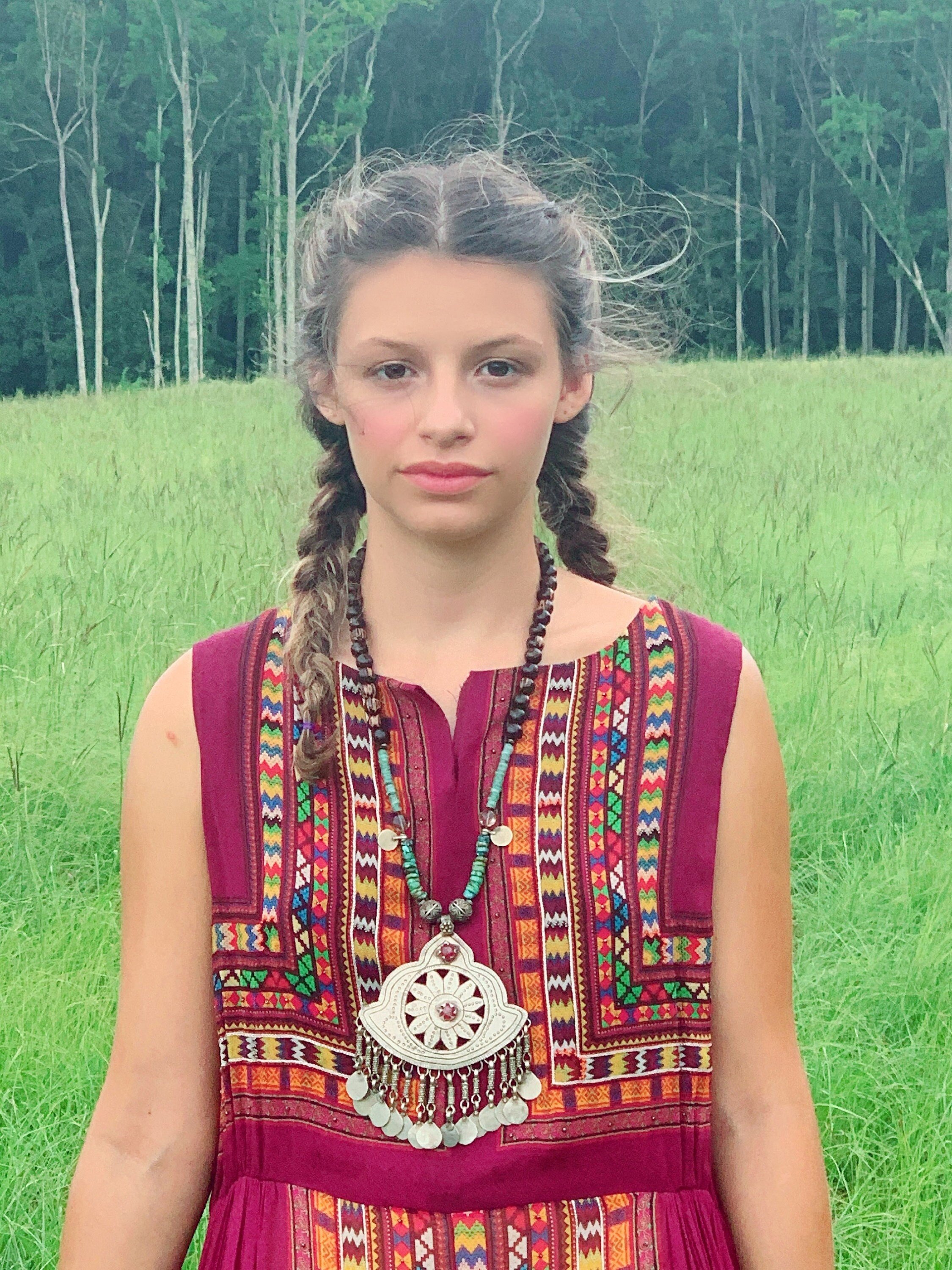 LAKE Statement Necklace Model Wearing Up Close