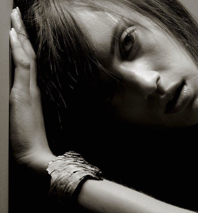 ROWAN Cuff of Birch Bark Model Wearing Black & White