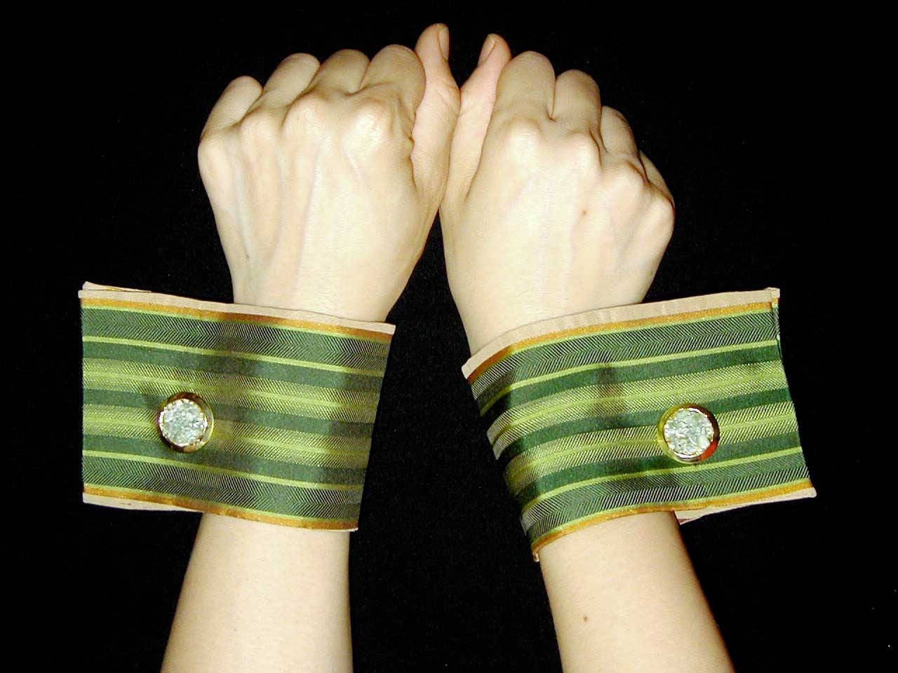 DREW French Cuff Set Green On Wrists Top View