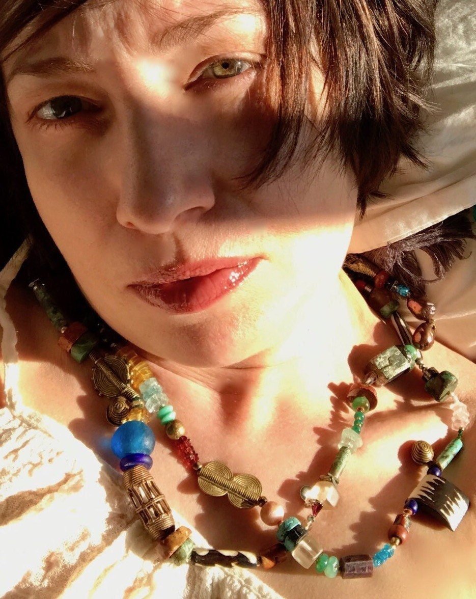 SAGE Neck Wrap Necklace Model Wearing Close Up