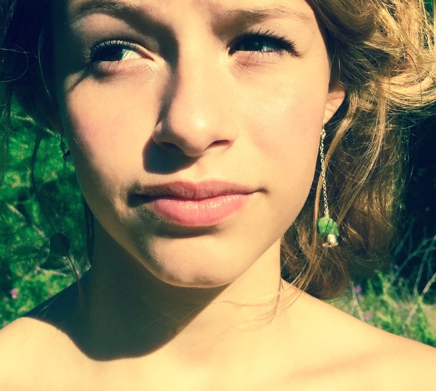 SHELBY Dangle Earrings Model Wearing Up Close