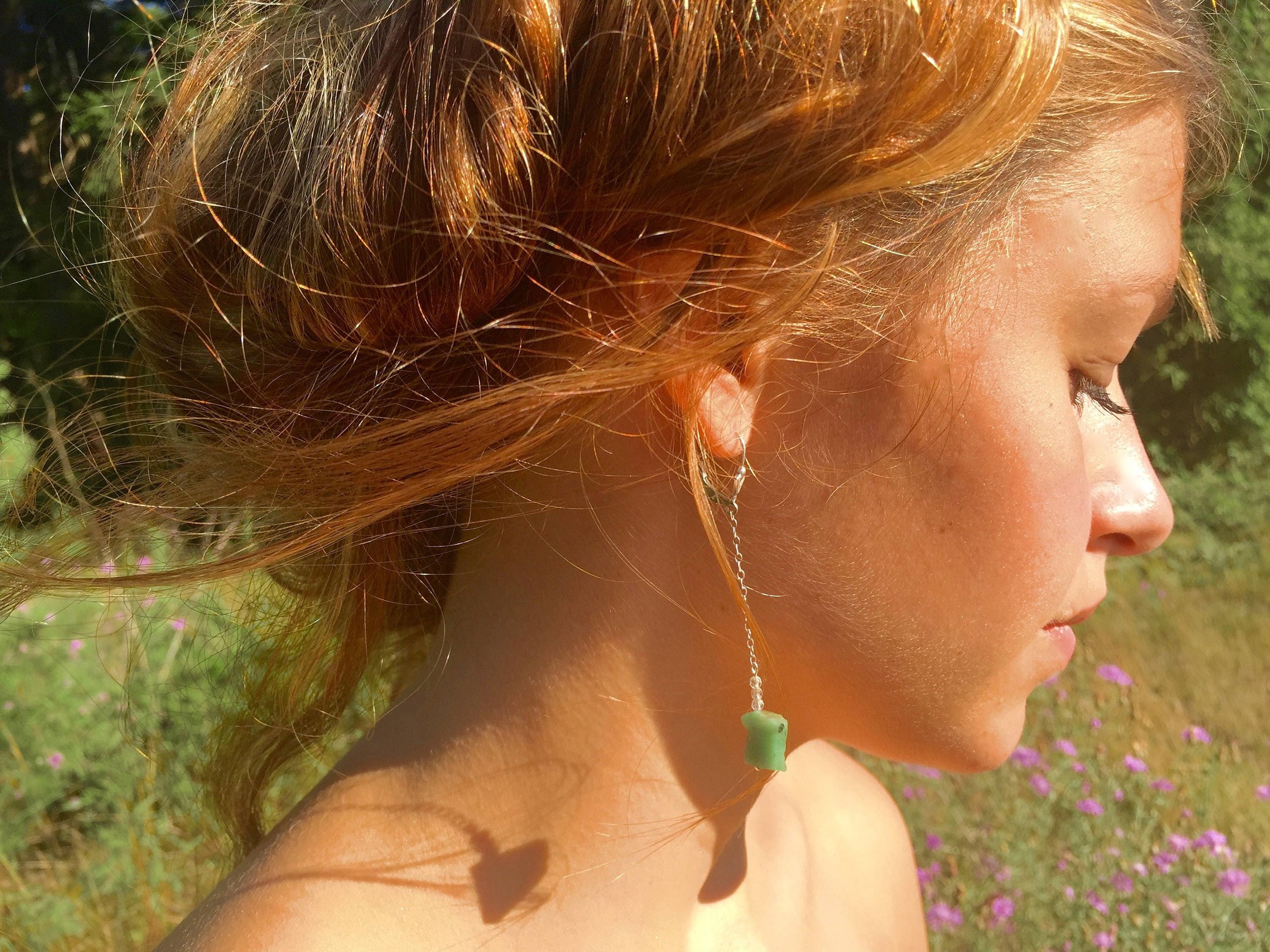 SHELBY Dangle Earrings Model Wearing Up Close Side View
