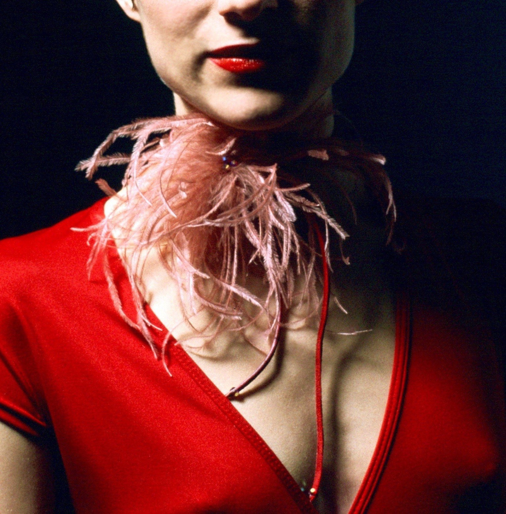 BLAIR Ostrich Fluff Choker Model Wearing Up Close