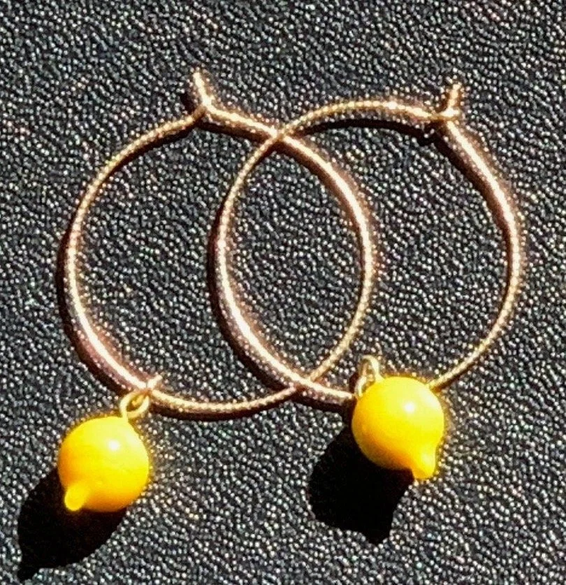 FRUIT HOOPS Earrings Lemons Top View
