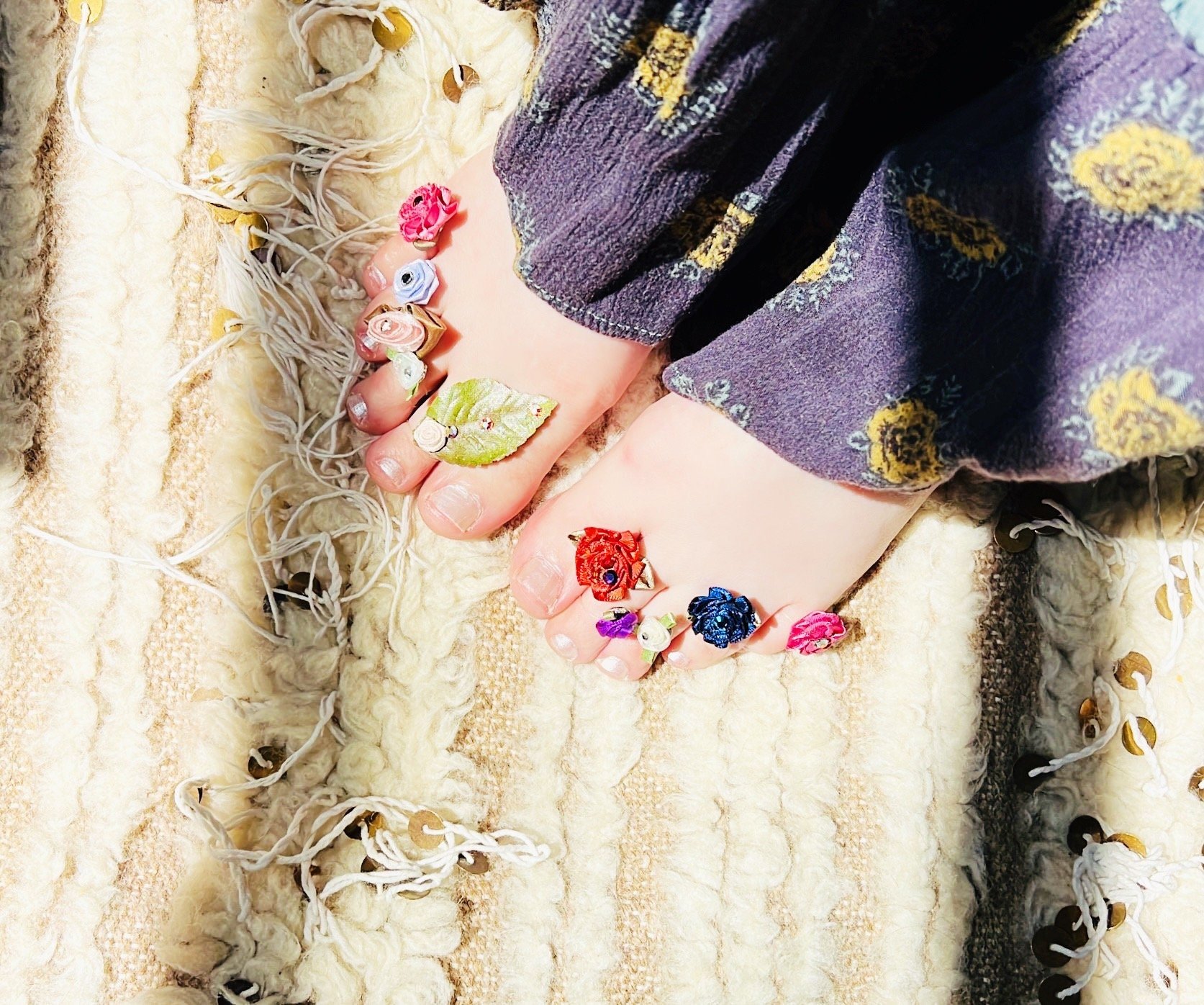 FLOWER CHILD Flower Toe Or Finger Ring Model Wearing On Feet