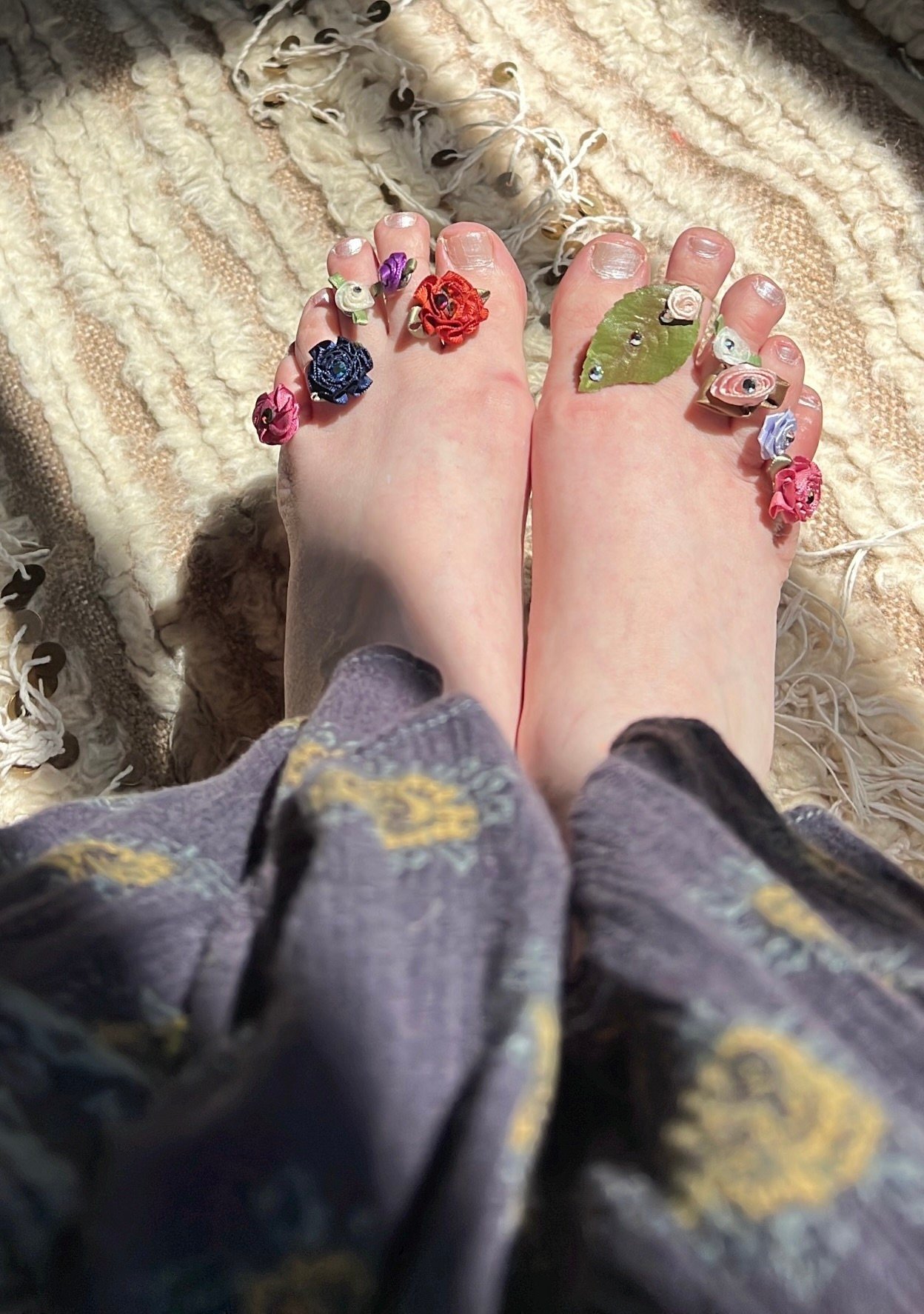FLOWER CHILD Flower Toe Or Finger Ring On Feet Close Up View