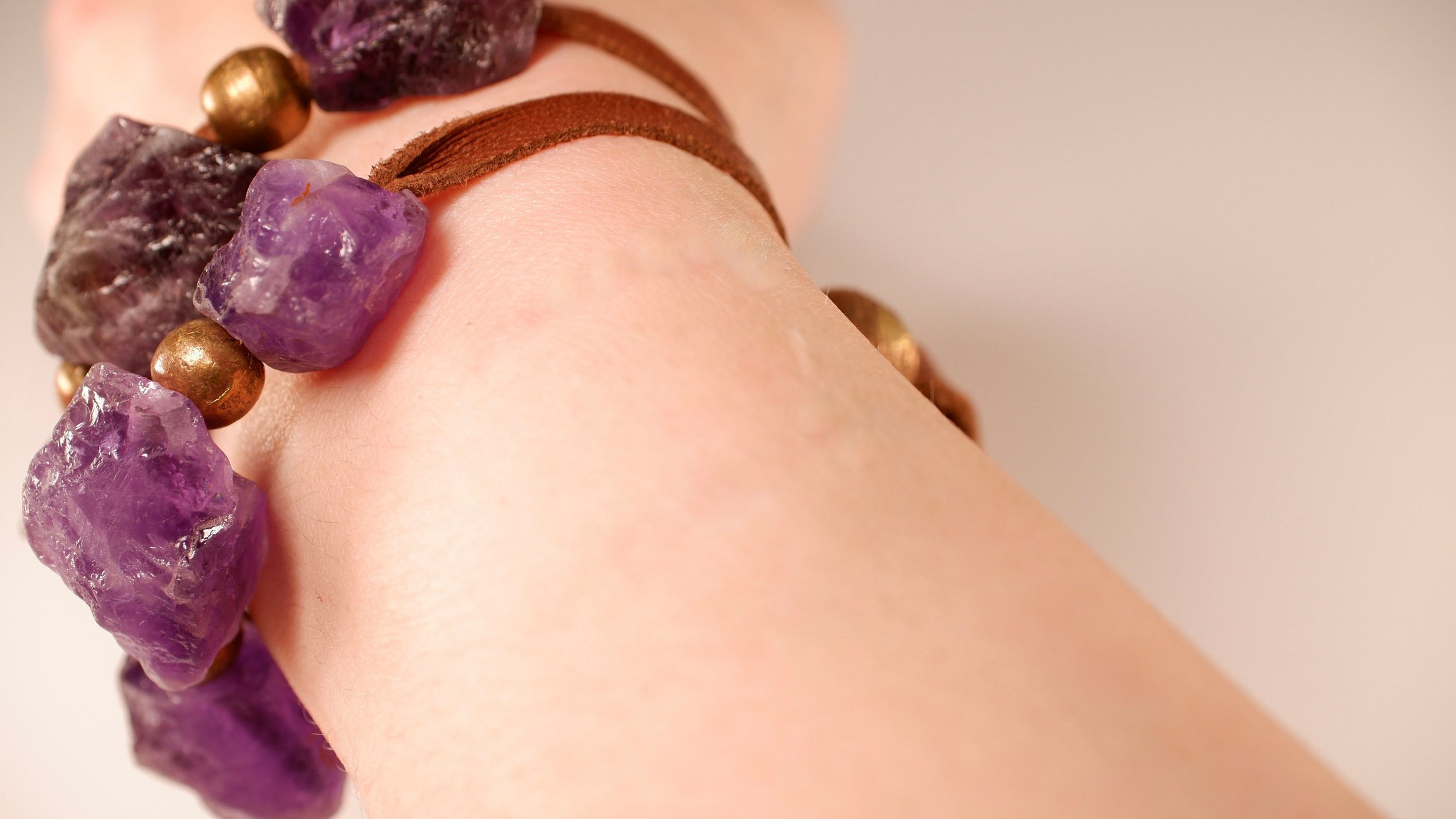 PEBBLES Amethyst Bracelet On Wrist Up Close