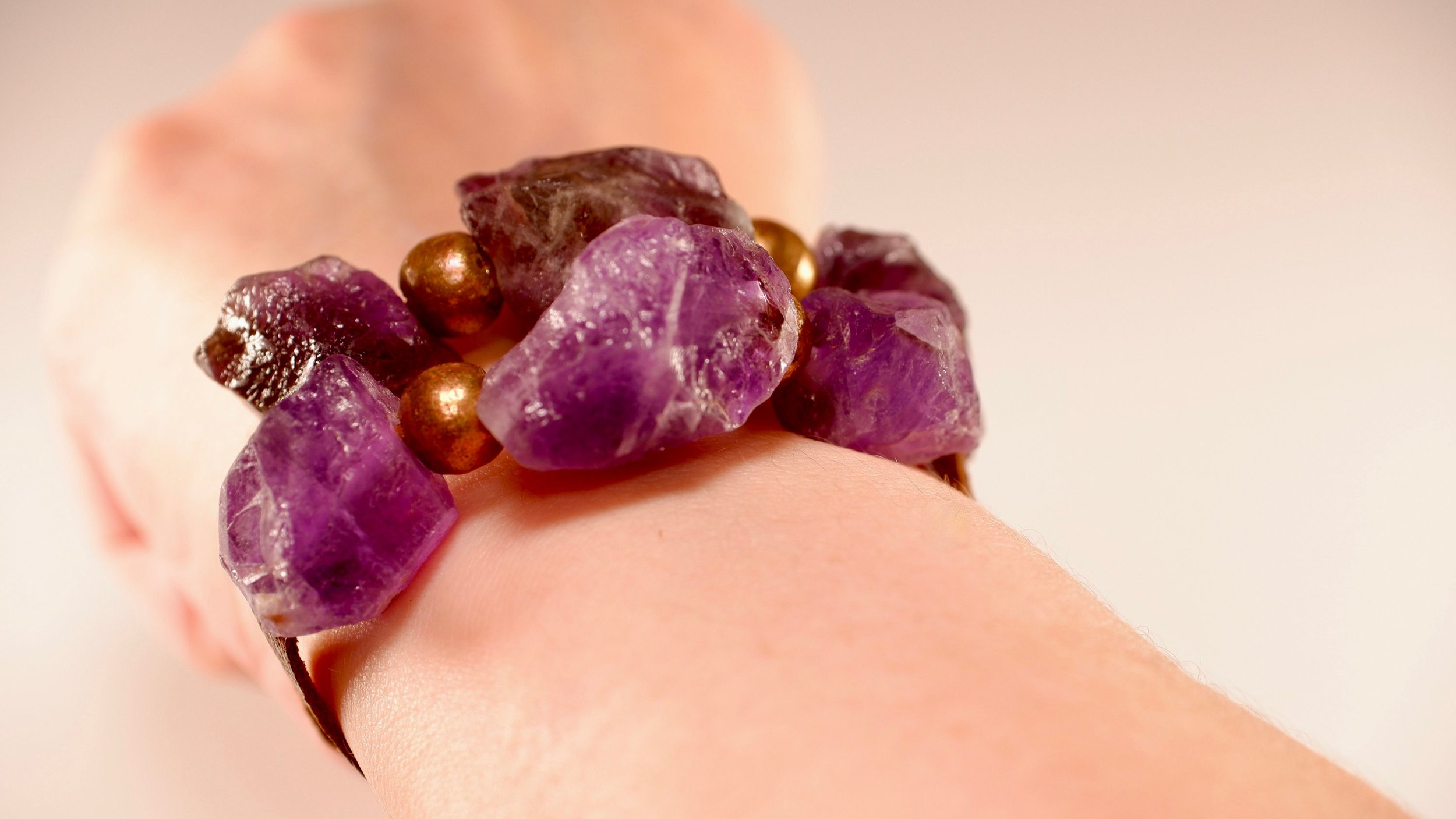 PEBBLES Amethyst Bracelet On Wrist Up Close