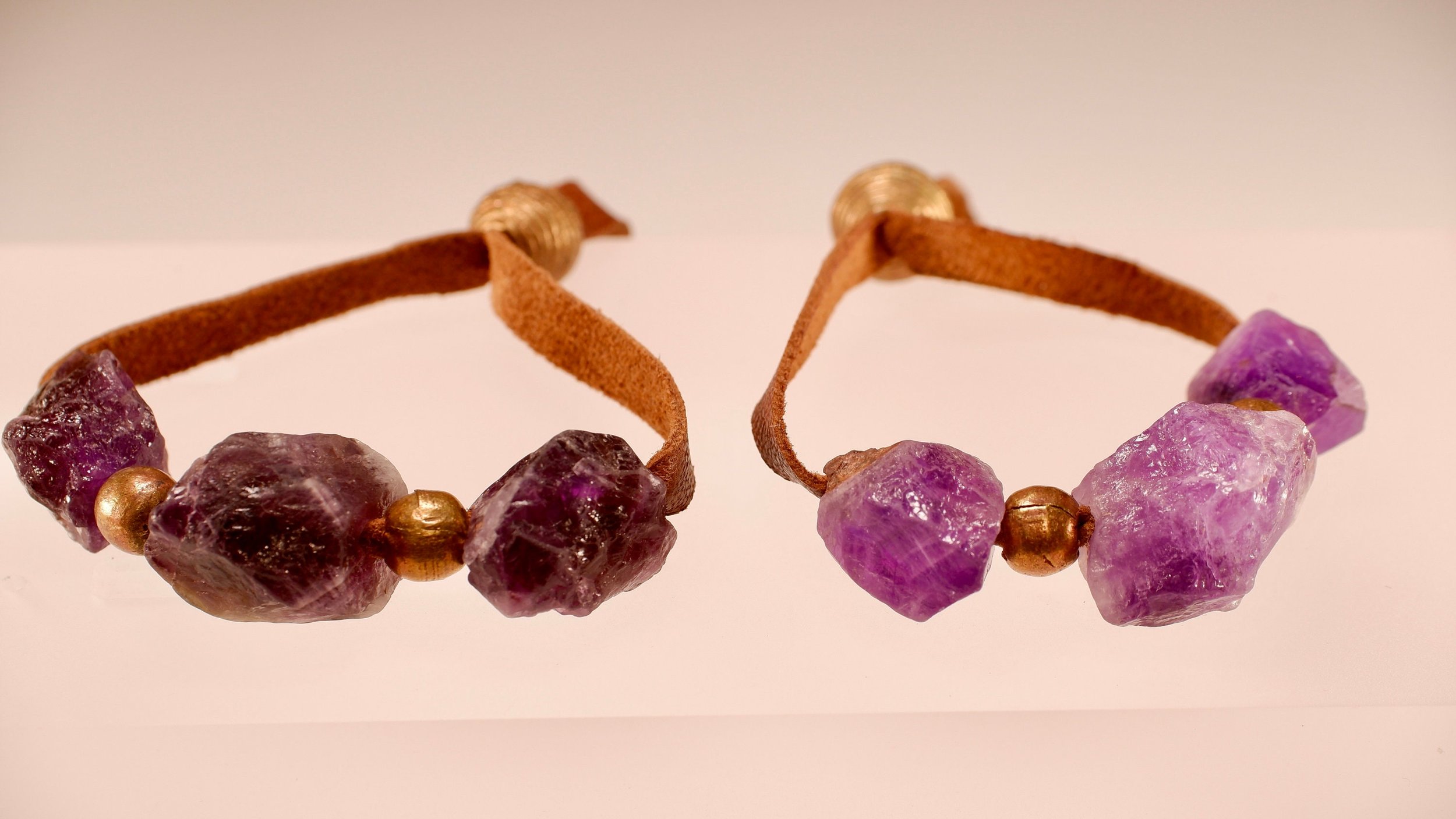 PEBBLES Raw Amethyst Bracelet 80-130 Carats Crystals Brass Copper