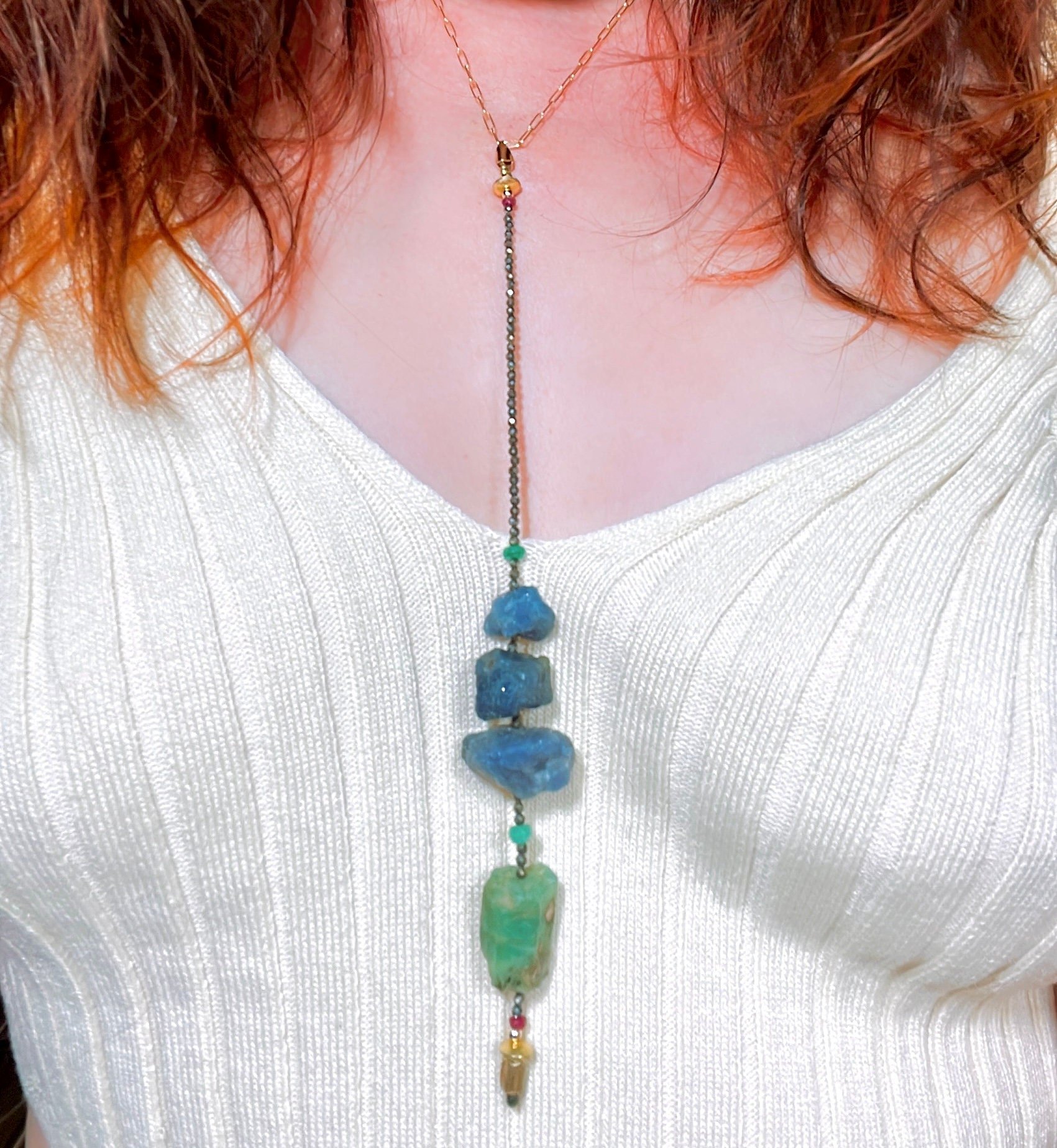 SUNDIAL Necklace Model Wearing On Neck Up Close
