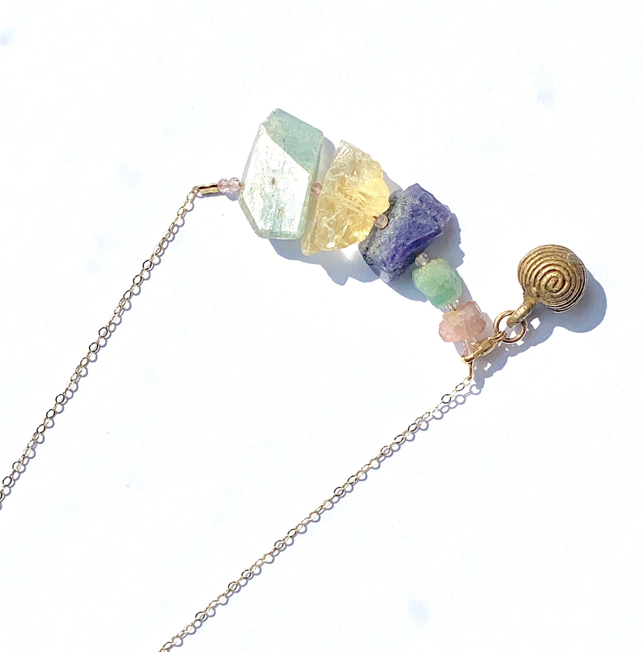 TiiNA Mixed Raw Crystal Necklace Top Angle View