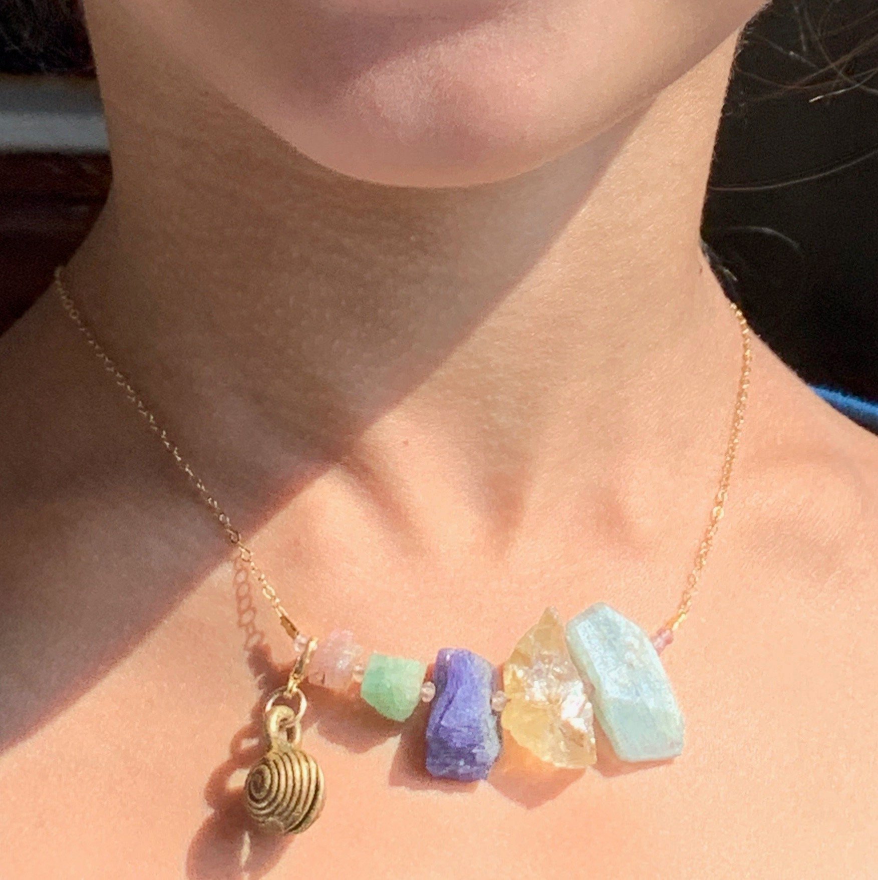 TiiNA Mixed Raw Crystal Necklace Model Wearing