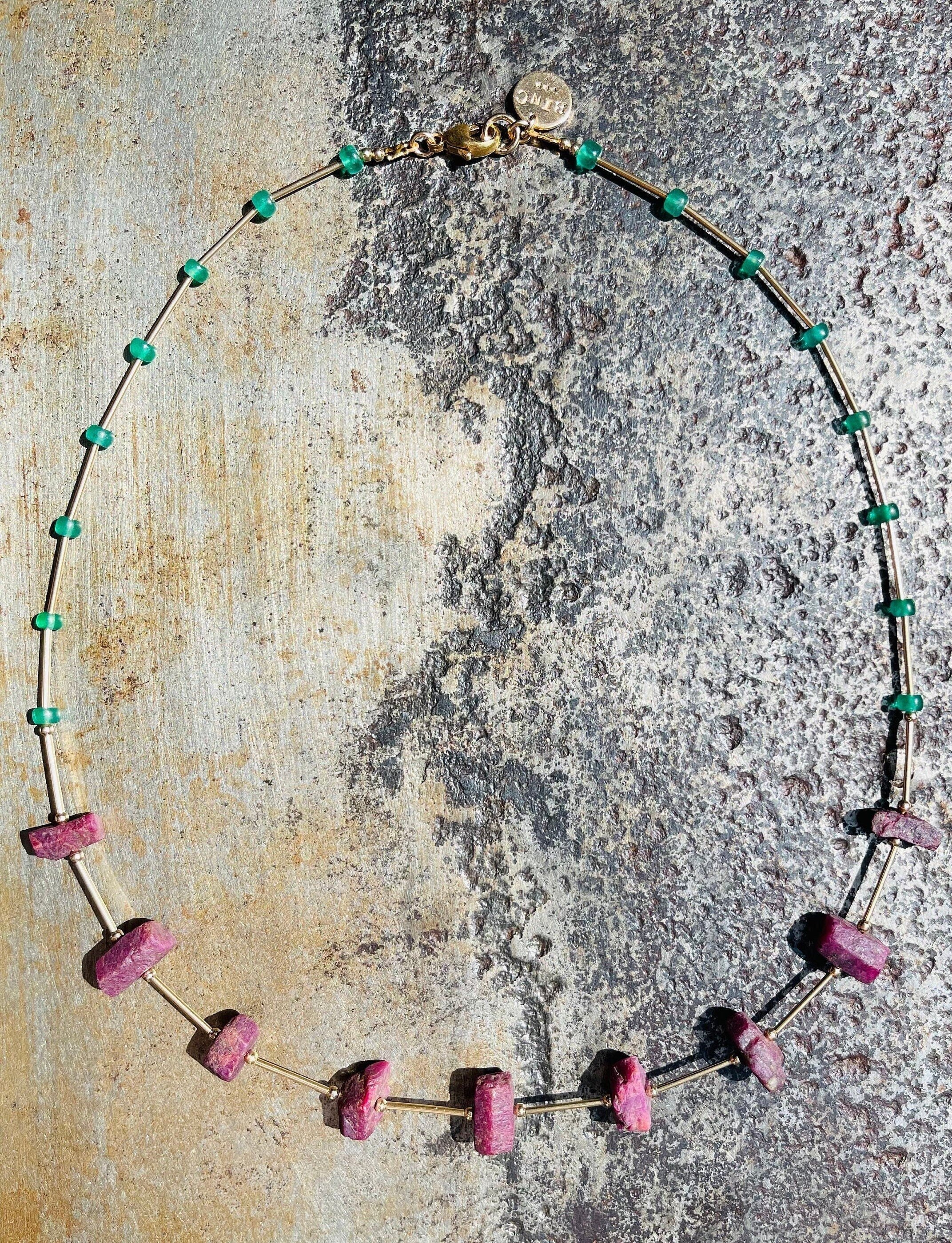 CHRYSSA Ruby Emerald Necklace Top View
