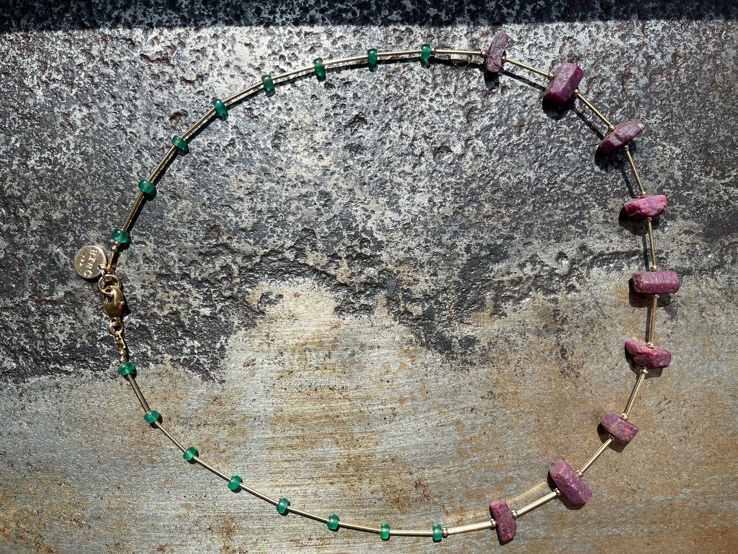 CHRYSSA Ruby Emerald Necklace Top View