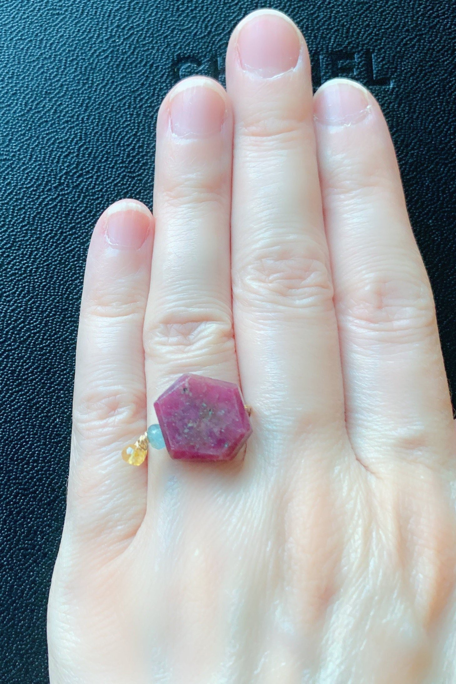 BIRMINGHAM Ruby Fidget Ring Model Wearing On Finger