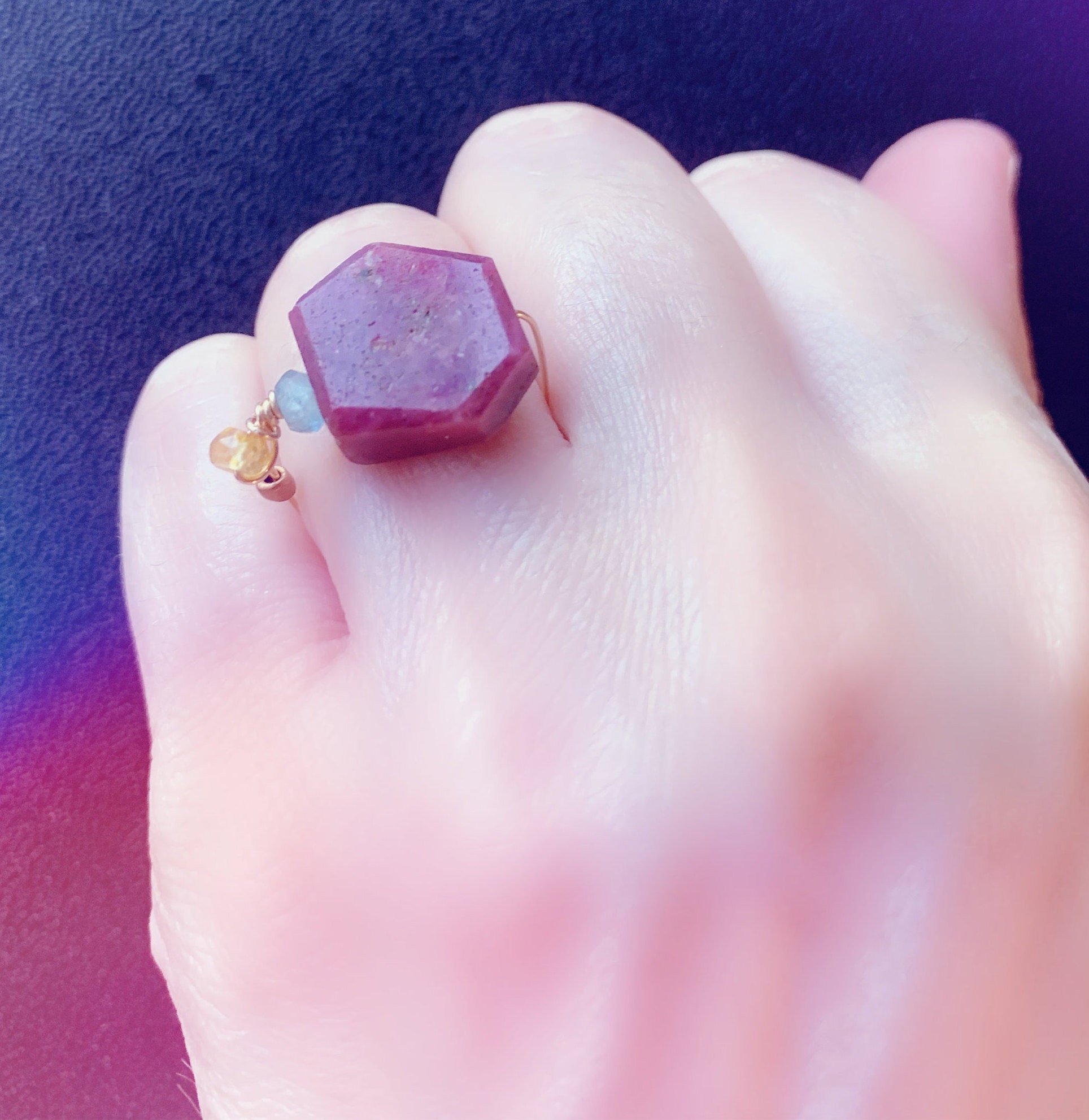 BIRMINGHAM Ruby Fidget Ring Model Wearing On Finger Close Up View