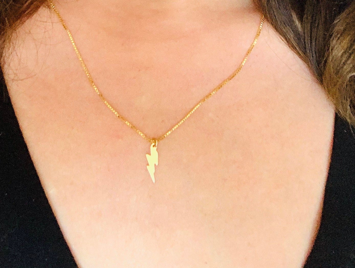 BOWIE BOLT Charm Necklace Model Wearing Up Close