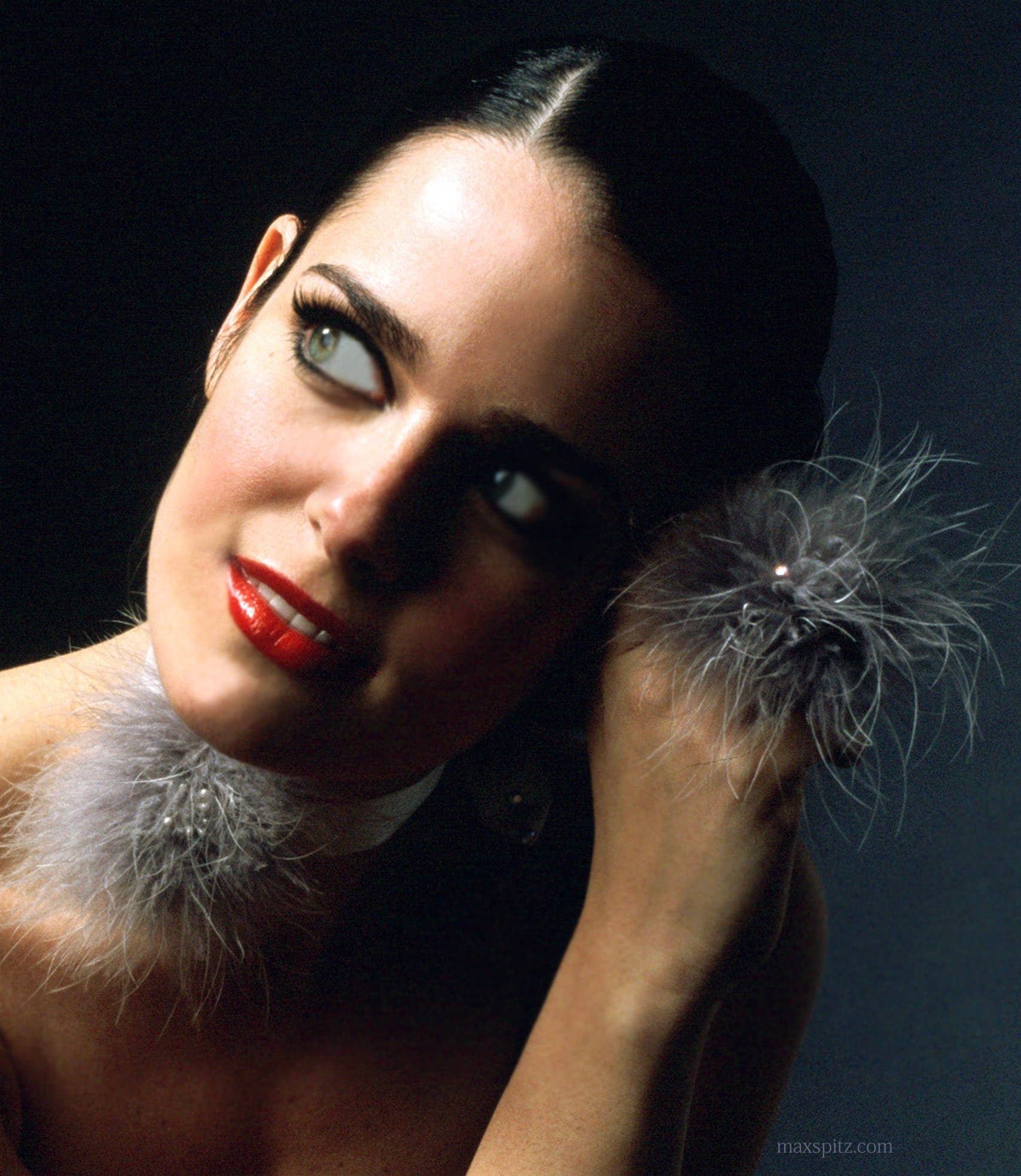LANE Marabou Puff Feather Choker Model Wearing Up Close