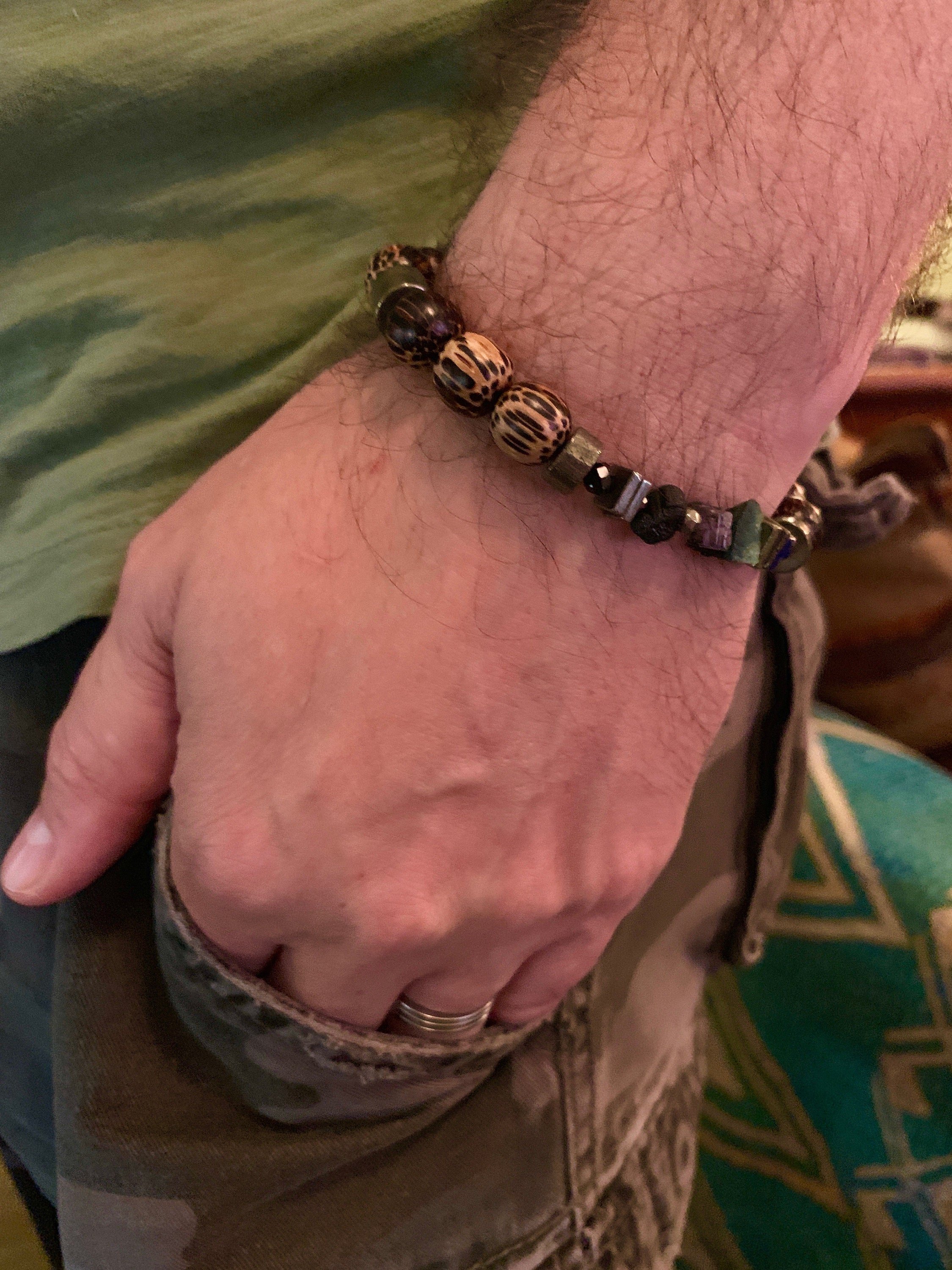 ANDREAS Mixed Raw Stone Bracelet Model Wearing On Wrist