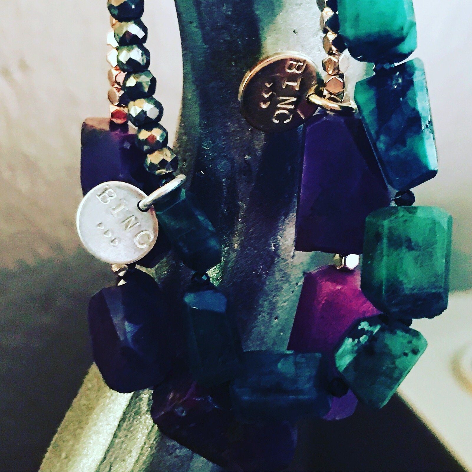 FALCON Emerald Pyrite Bracelet Close Up View