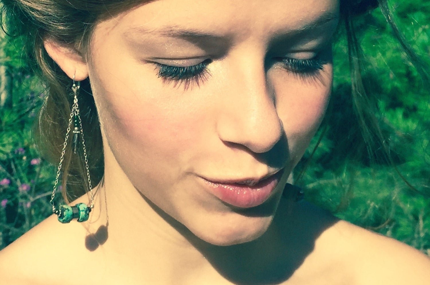 KELLY Egyptian Inspired Tiered Earrings Model Wearing Up Close