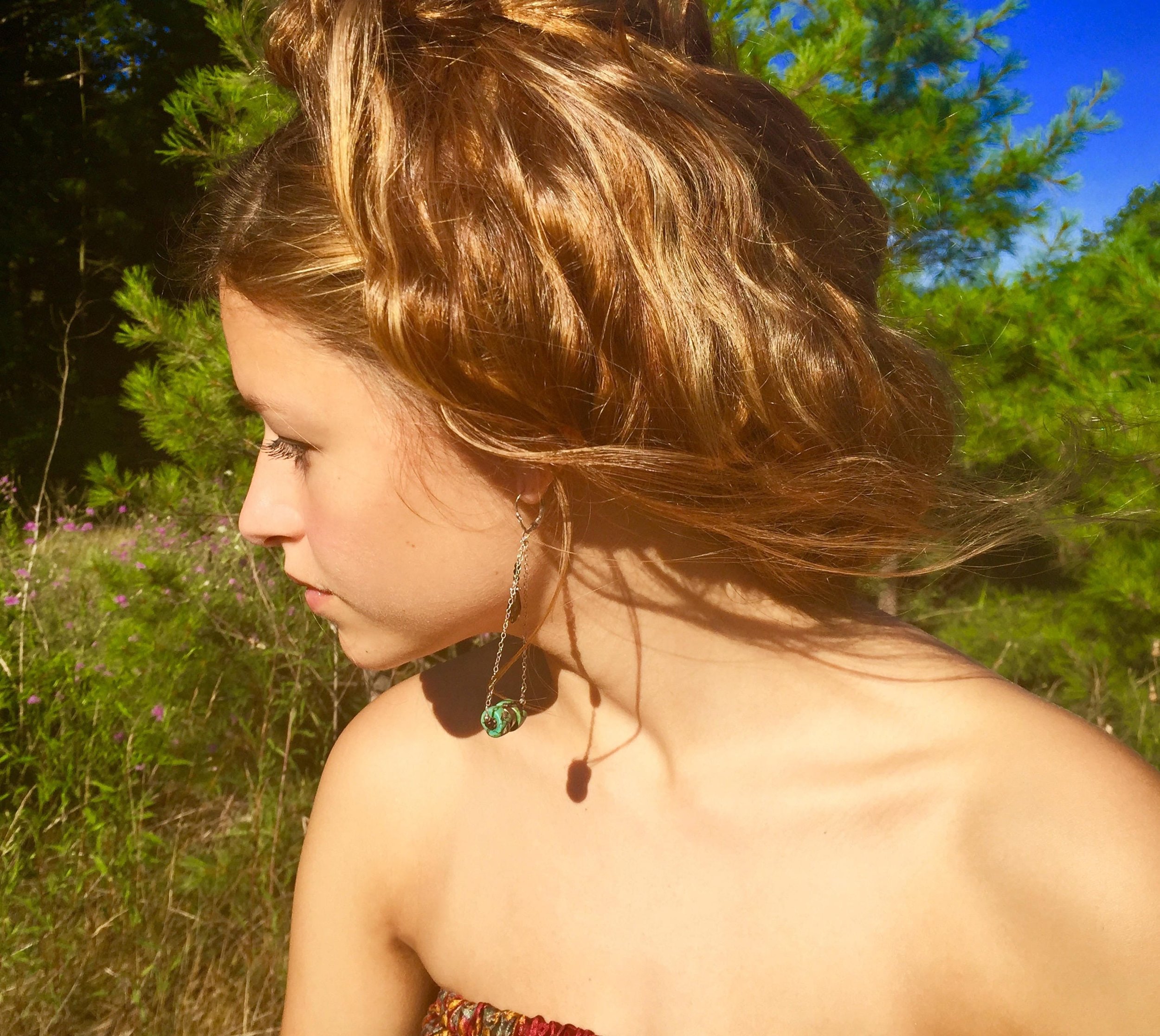 KELLY Egyptian Inspired Tiered Earrings Model Wearing