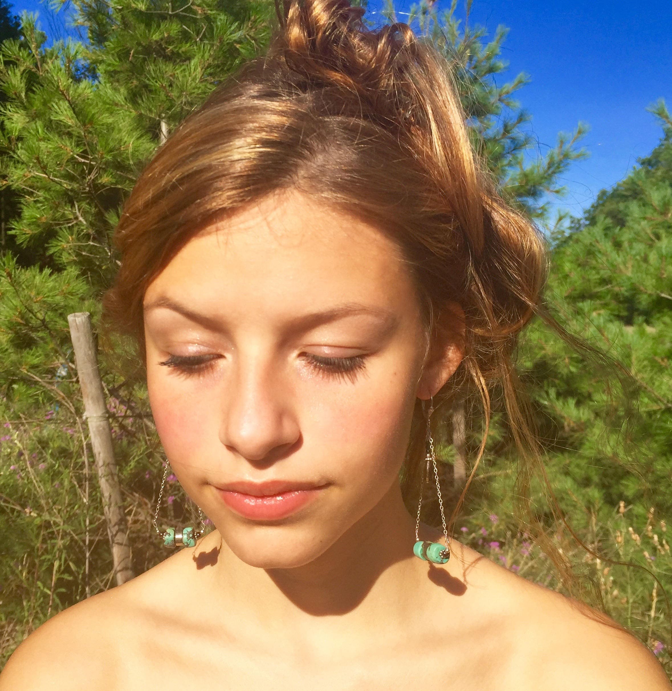 KELLY Egyptian Inspired Tiered Earrings Model Wearing