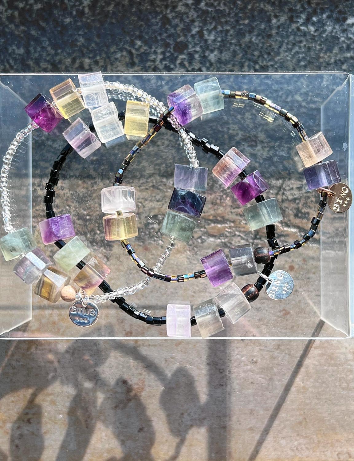 ERIN Fluorite Rainbow Yielding Jeweled Bracelet On Display