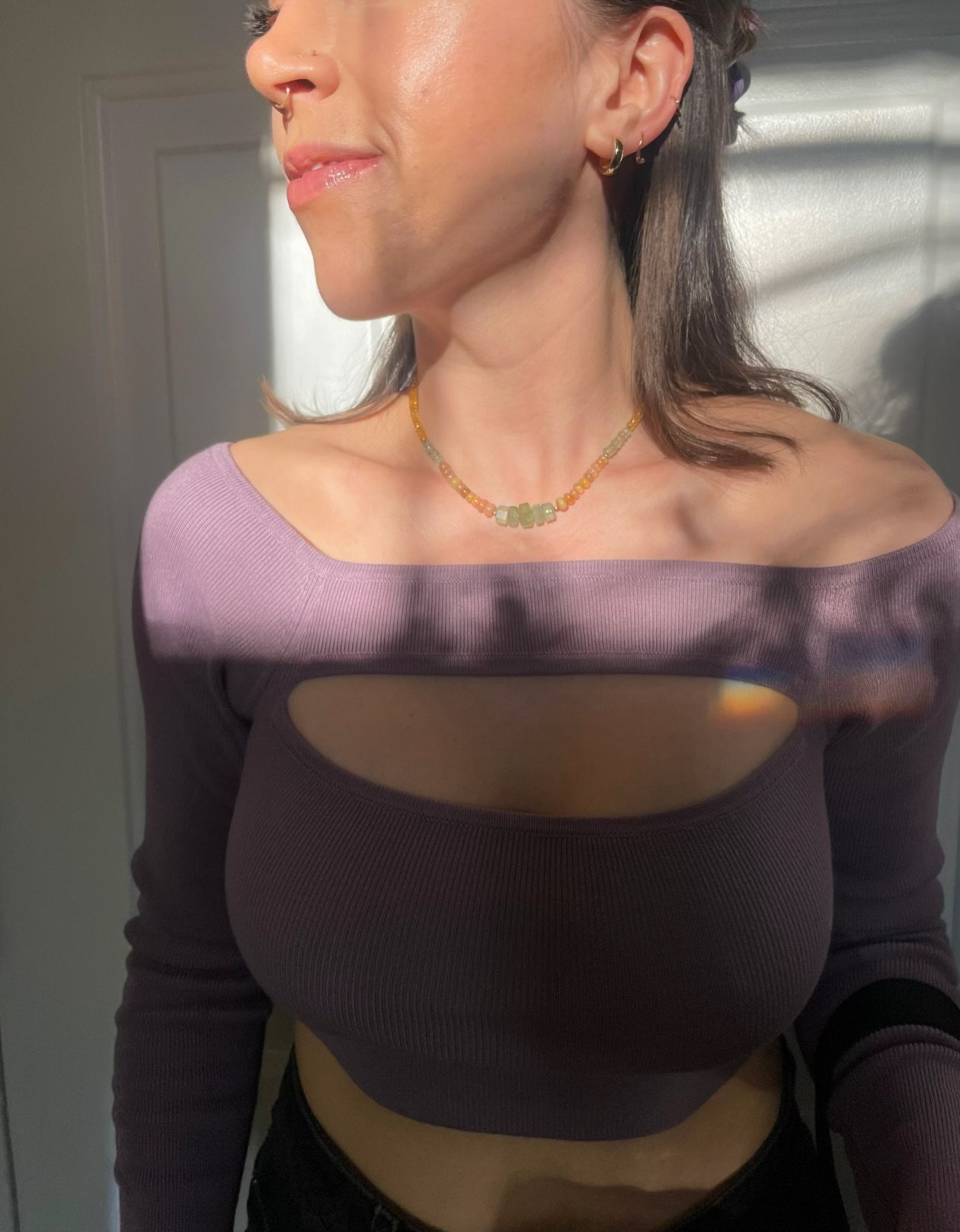 Gigi necklace on model