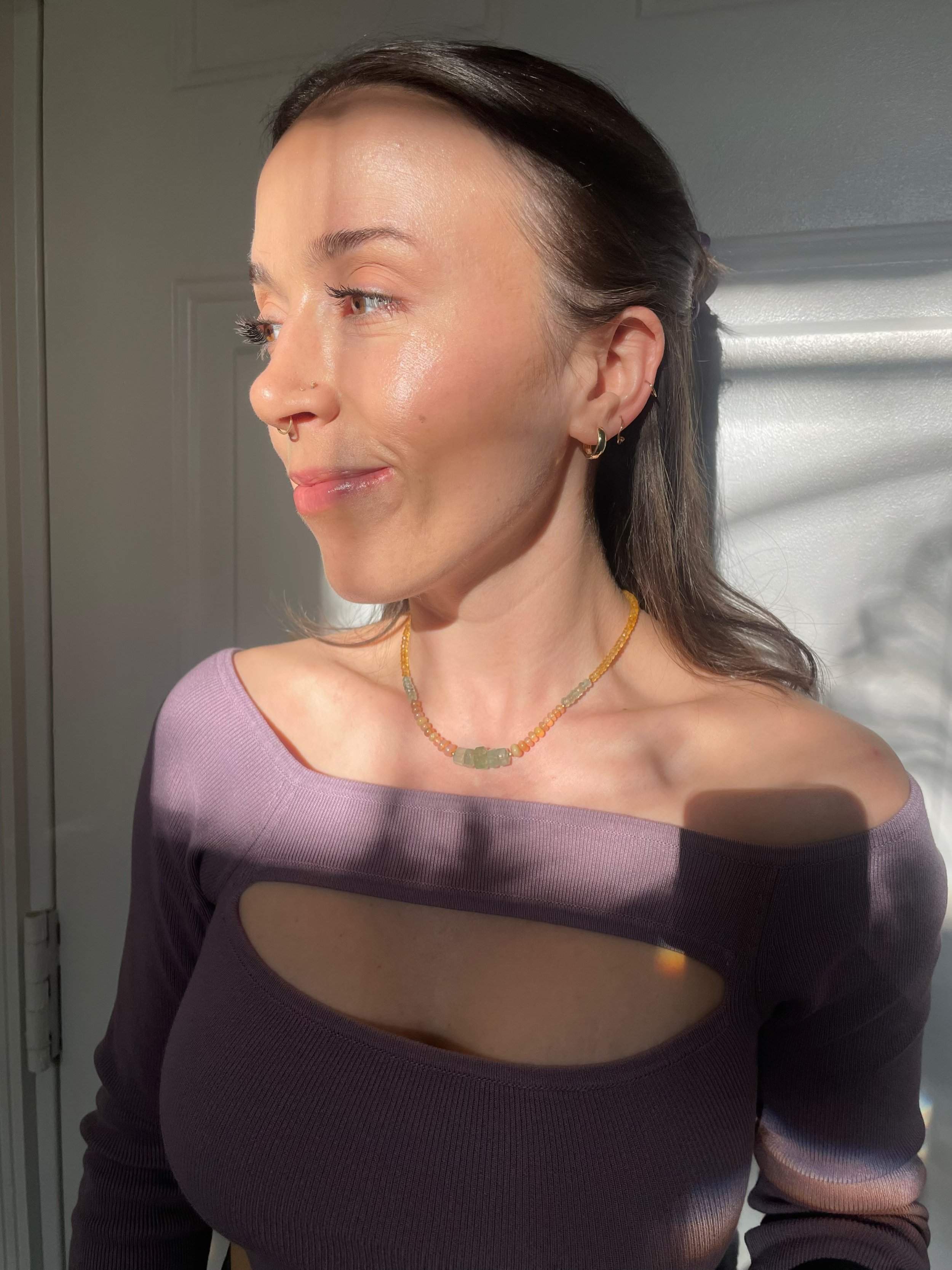 Gigi necklace on model close up