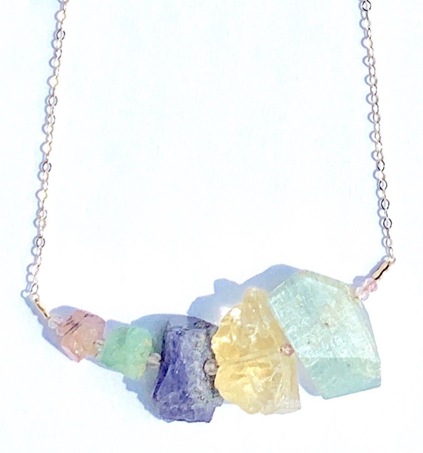 TiiNA Mixed Raw Crystal Necklace Master Healing Stones Wax Cast Bell