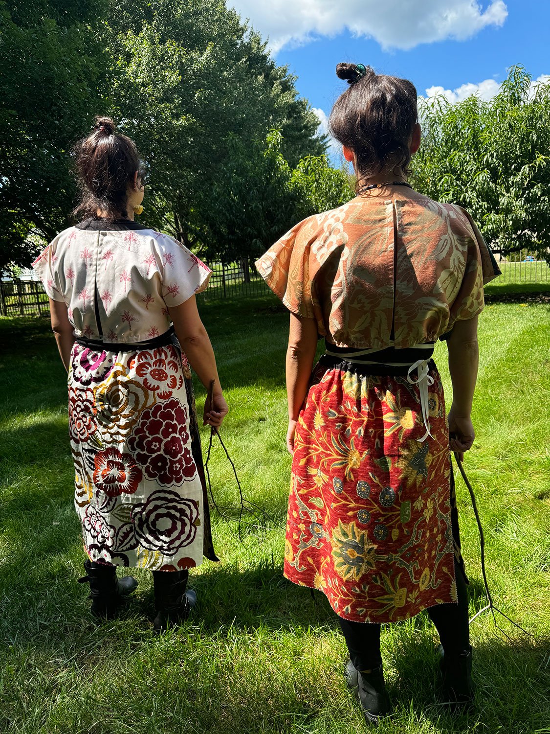 Frida Capelet with beaded antique Sari panel and embroidered Piper skirt/cape/dresses on models back view