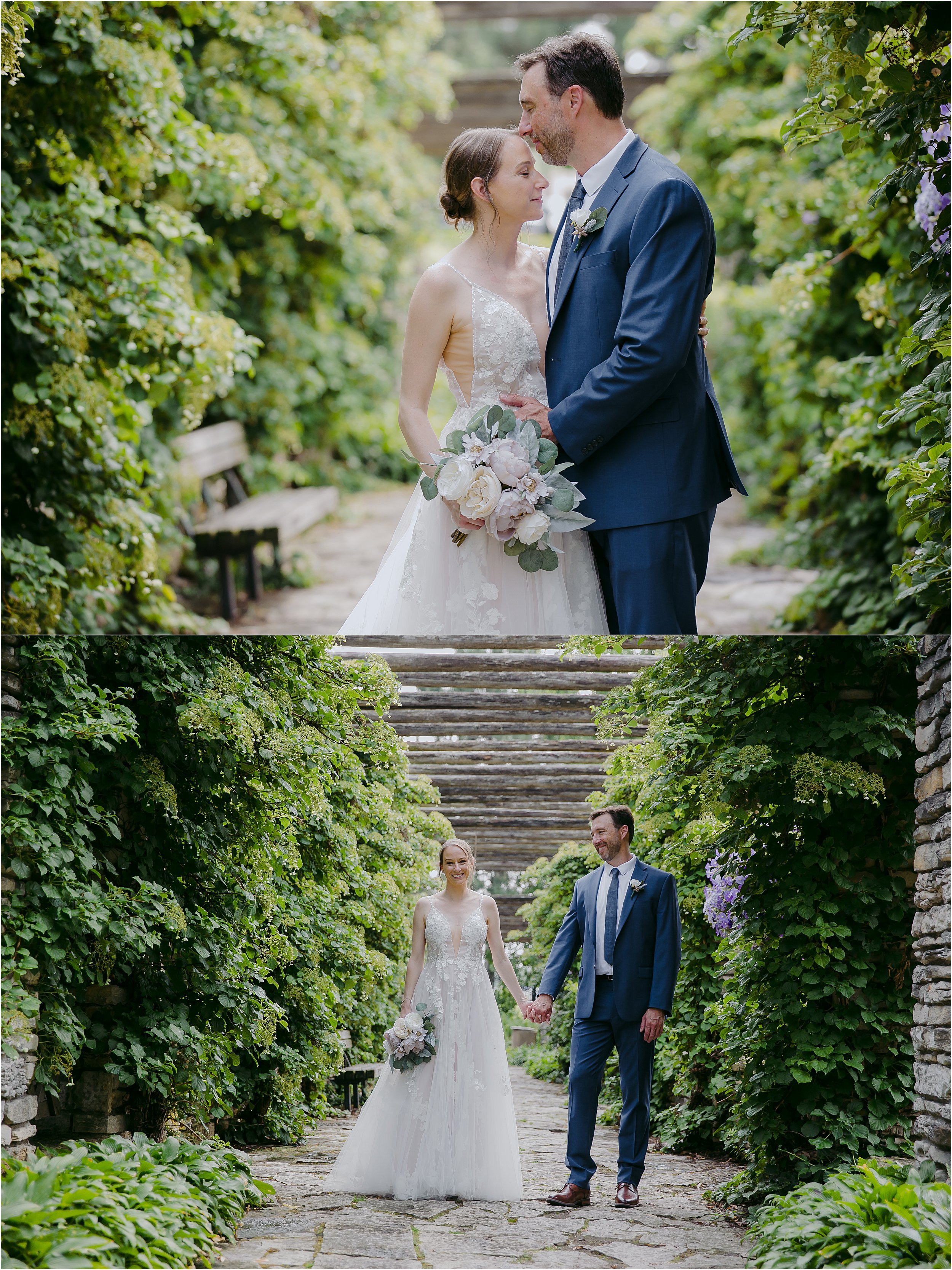 15-bride-groom-holding-hands-stone-walkway-gardens.JPG